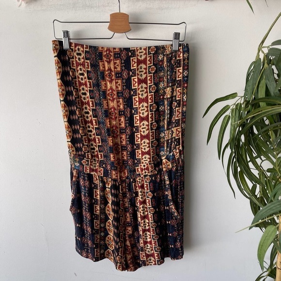 Fifteen Twenty Romper Womens Medium Black Aztec Boho Strapless Summer Western - Picture 2 of 9